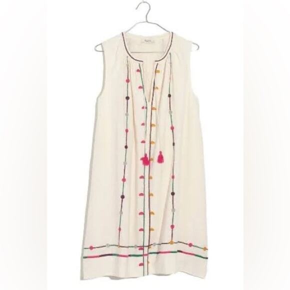 Madewell White Ivory Embroidered Shift Dress (Large) - Picture 2 of 8